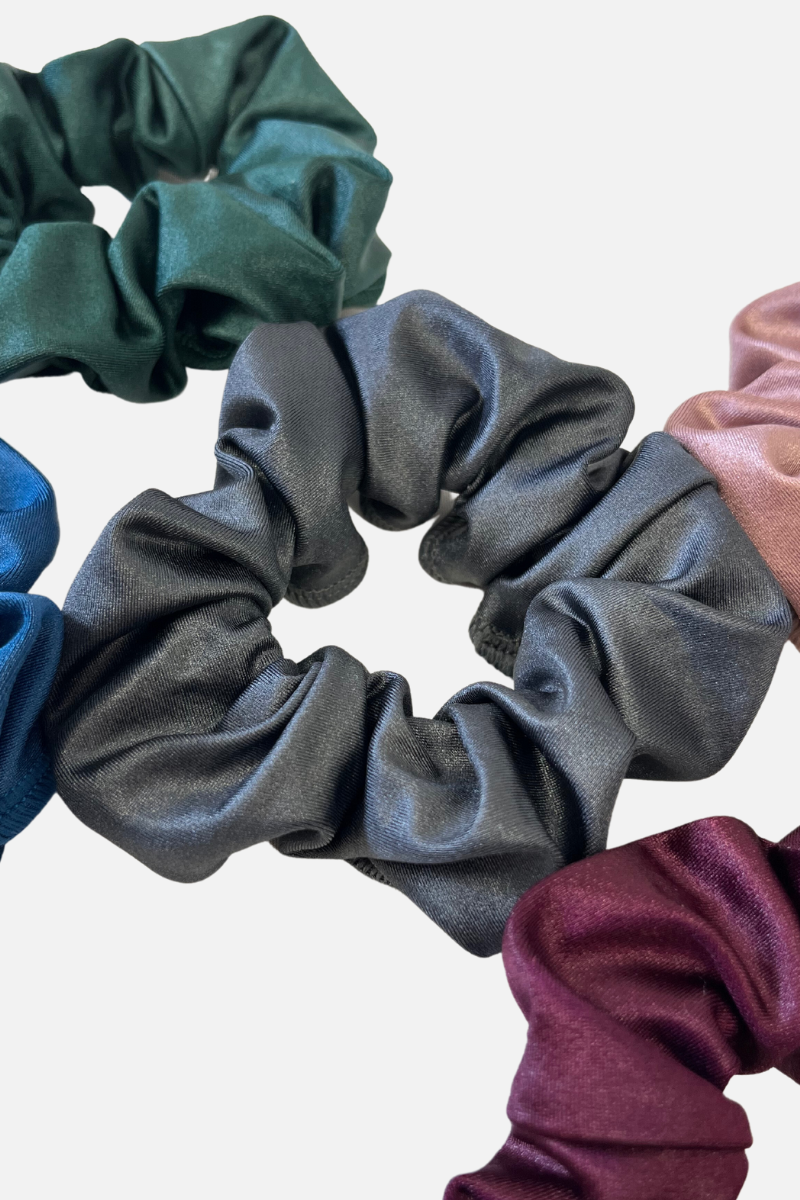 Grey Wet Look Lycra Scrunchie